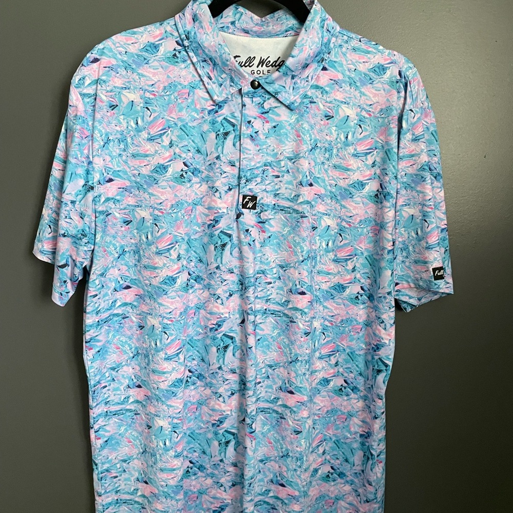 Men's Blue and Pink Golf Shirt